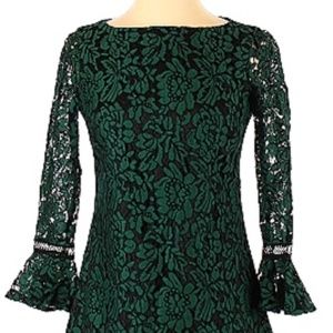 Eliza J Green Flare Sleeve Lace Shift Dress